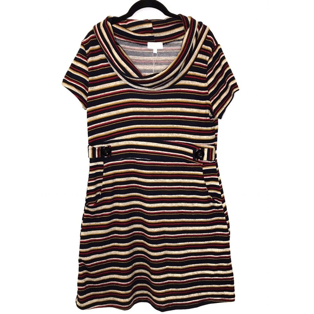 APRICOT navy stripe epaulette cowl neck dress sz L